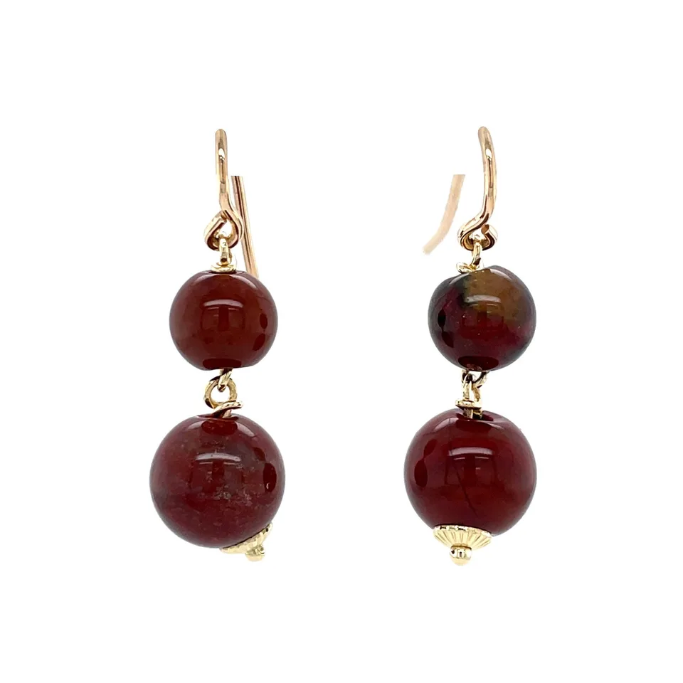Vintage 14K Gold Drop Earrings with Chalcedony