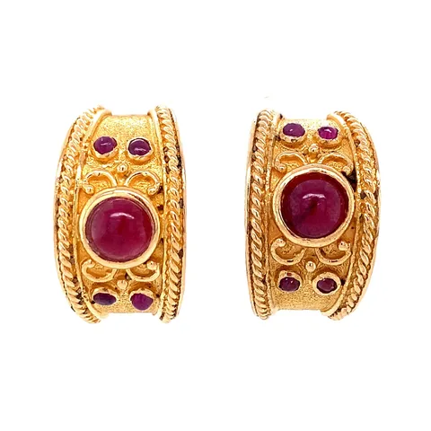 Vintage 18K Gold Drop Earrings with Ruby
