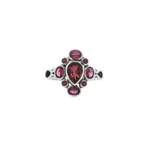 Vintage Sterling Silver Ring with Tourmaline, Rhodolite and Ruby
