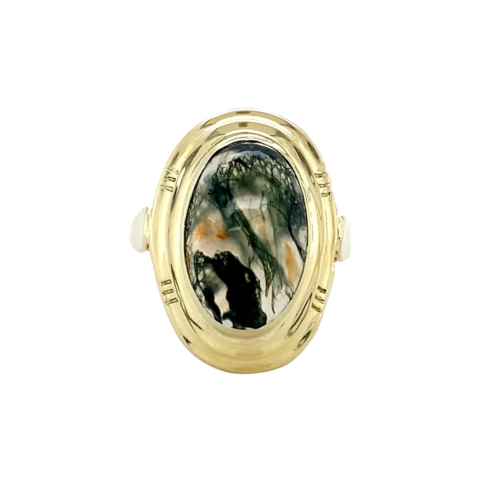 Vintage 14K Gold Ring with Moss Agate