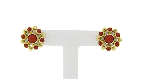 Vintage 14K Gold Stud Earrings with Red Coral