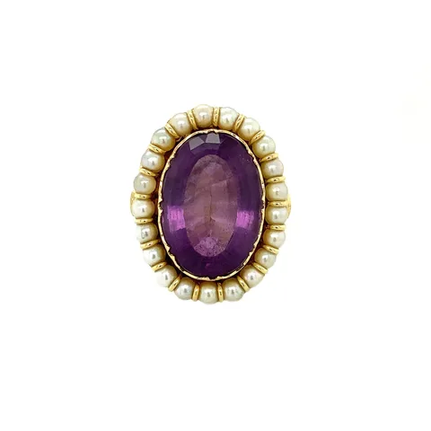 Vintage 14K Gold Cluster Ring with Amethyst and Pearl