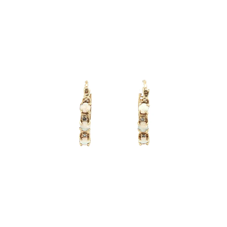 Vintage 8K Gold Hoop Earrings with Opal and Diamond