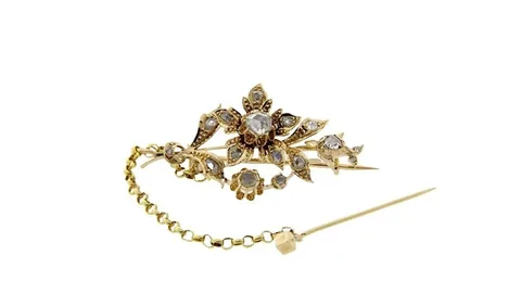 Vintage 14K Gold Brooch with Rose Cut Diamond