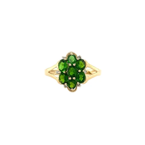 Vintage Cluster 9K Gold Ring with Emerald and Diamond