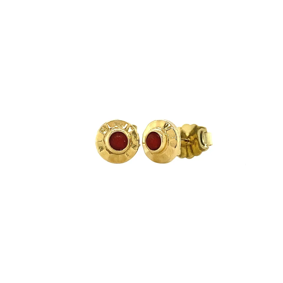 Vintage 14K Gold Stud Earrings with Red Coral