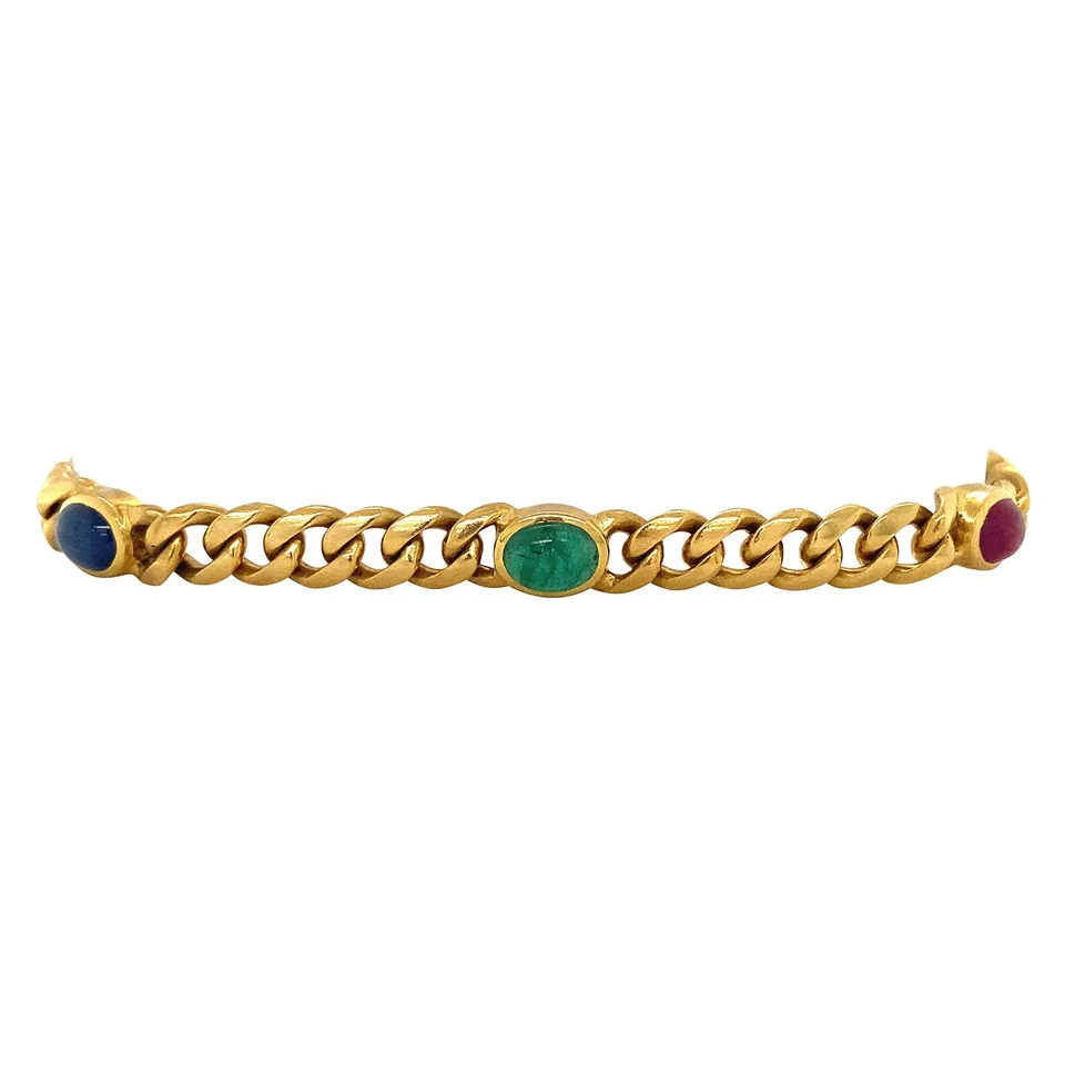 Vintage 18K Gold Bracelet with Sapphire, Emerald and Ruby