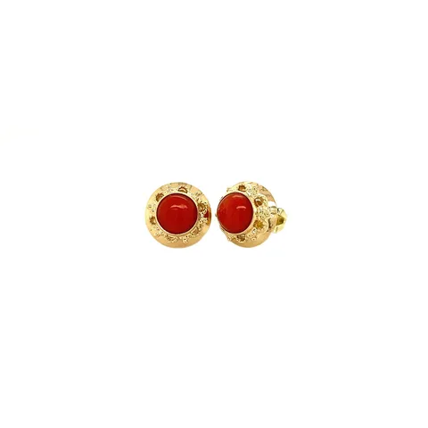 Vintage 14K Gold Stud Earrings with Red Coral