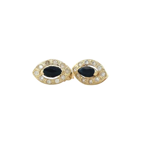 Vintage 14K Gold Cluster Stud Earrings with Sapphire