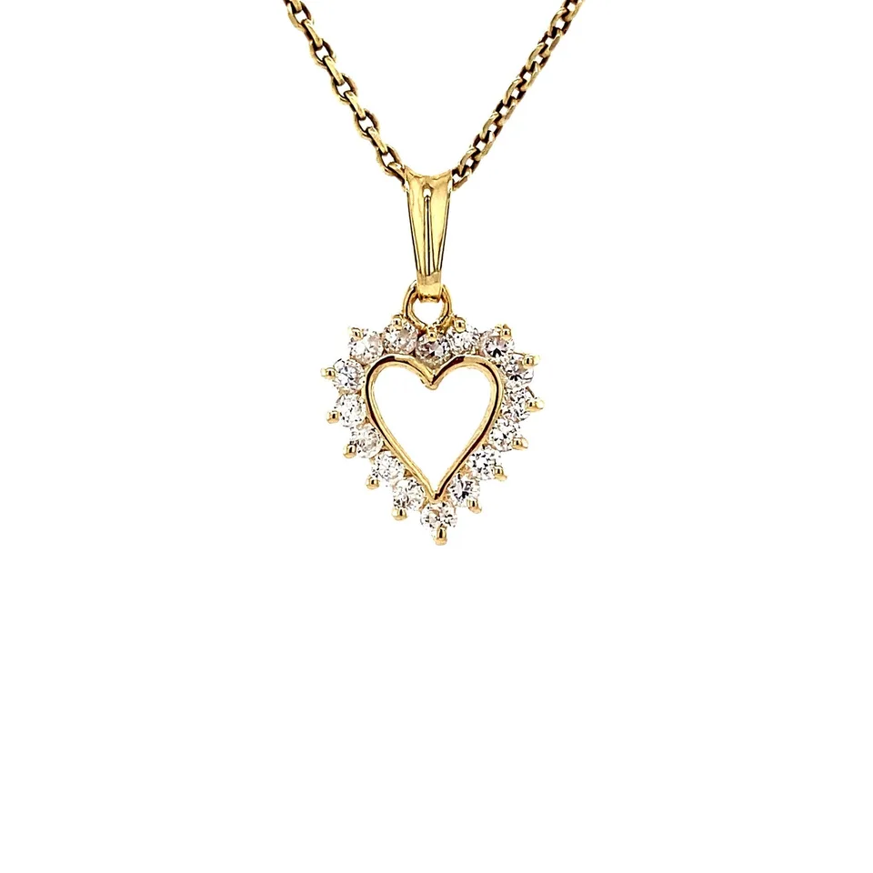 Vintage 14K Gold Pendant Heart with Cubic Zirconia