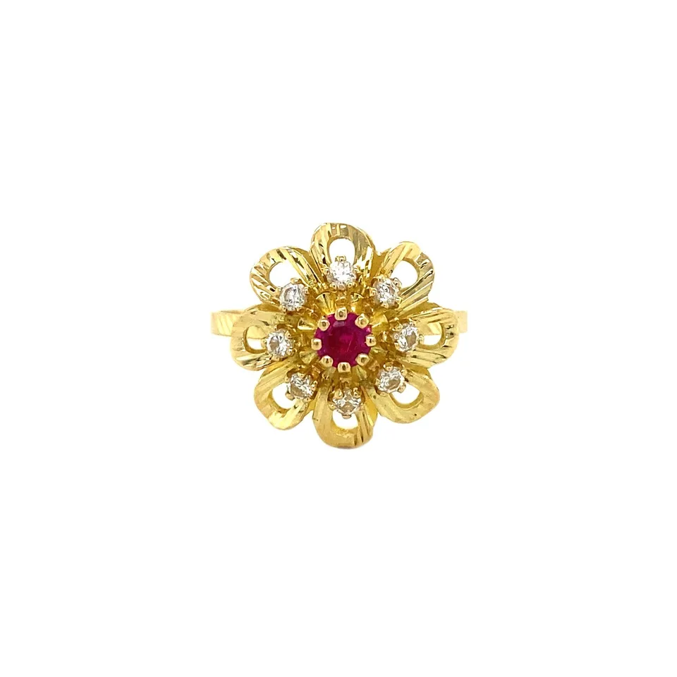 Vintage 18K Gold Ring with Ruby and Cubic Zirconia