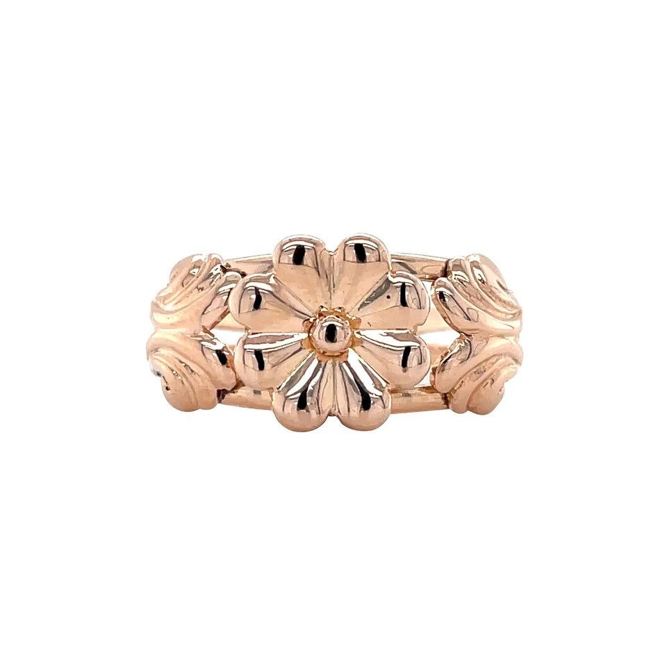 Vintage Rose Flower 9K Gold Ring