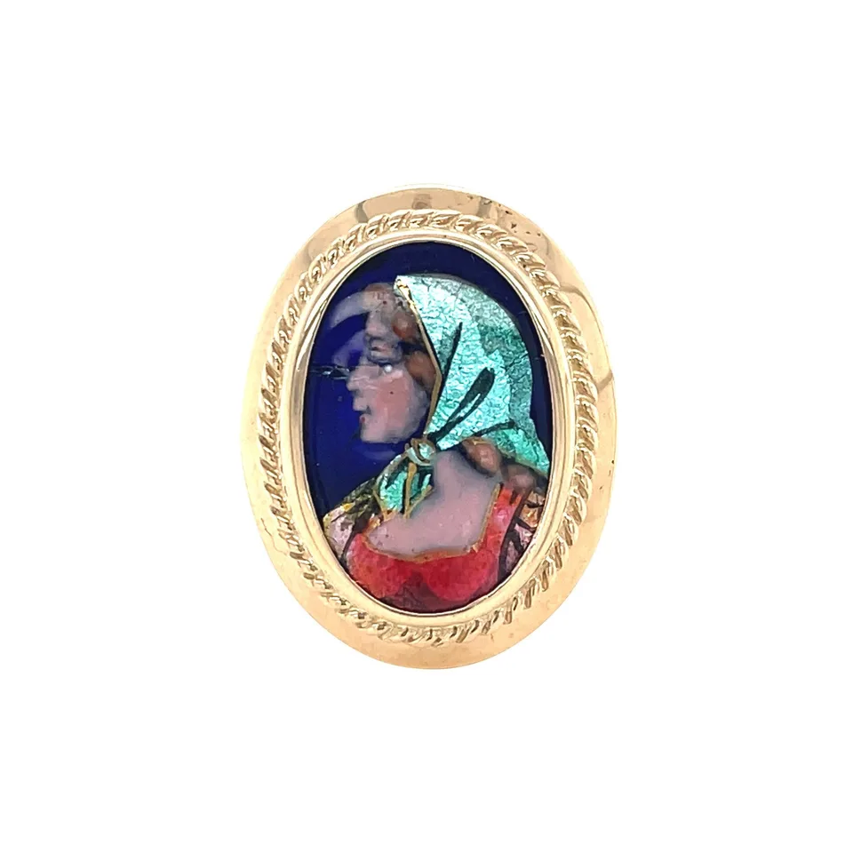 Vintage 14K Gold Ring with Enamel Limoges