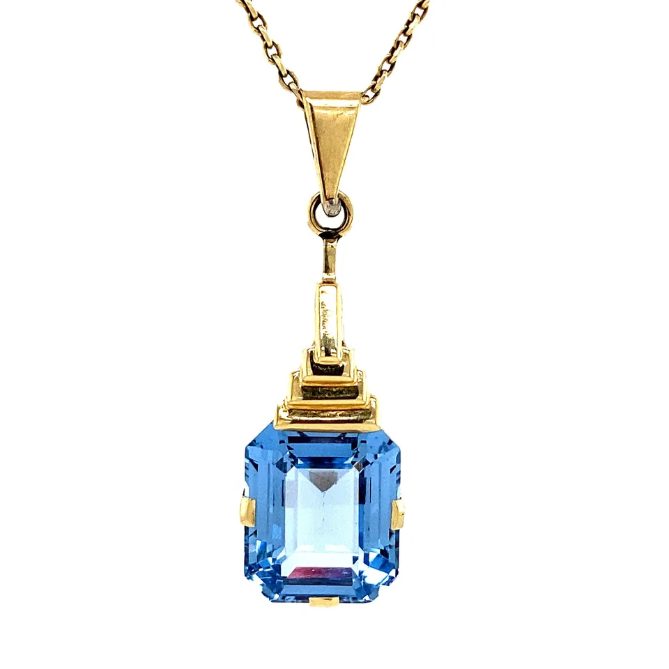 Vintage 14K Gold Pendant with Blue Spinel