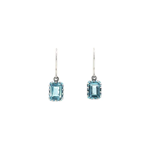 Vintage Sterling Silver Drop Earrings with Blue Topaz