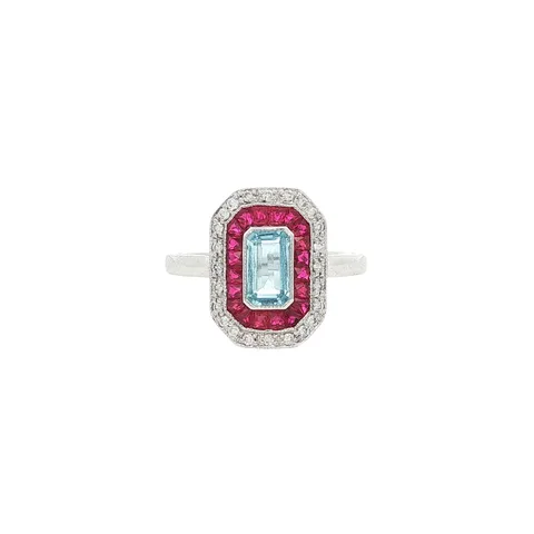 Vintage 14K Gold Ring with Topaz, Ruby and Diamond