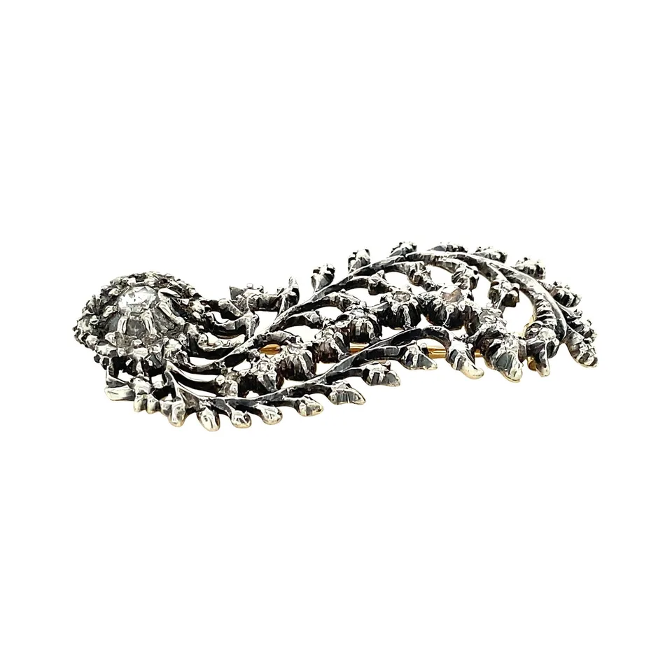 Vintage 14K Gold Brooch with Rose Cut Diamond