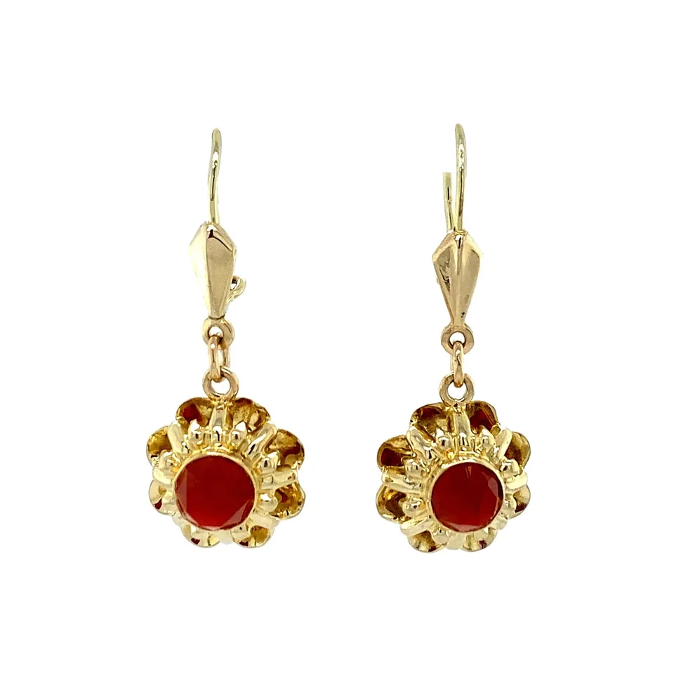 Vintage 14K Gold Drop Earrings with Carnelian
