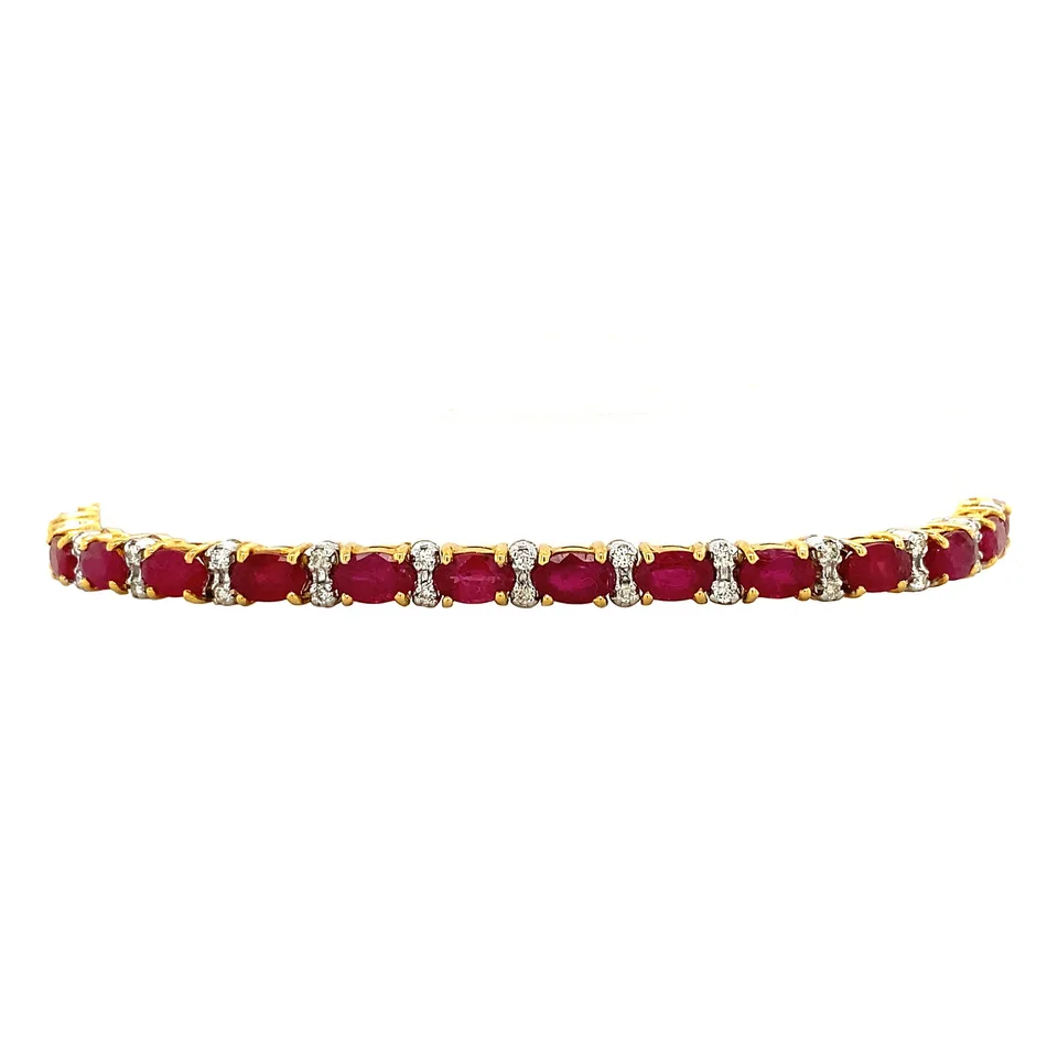 Vintage 14K Gold Tennis Bracelet with Ruby and Diamond 18 cm