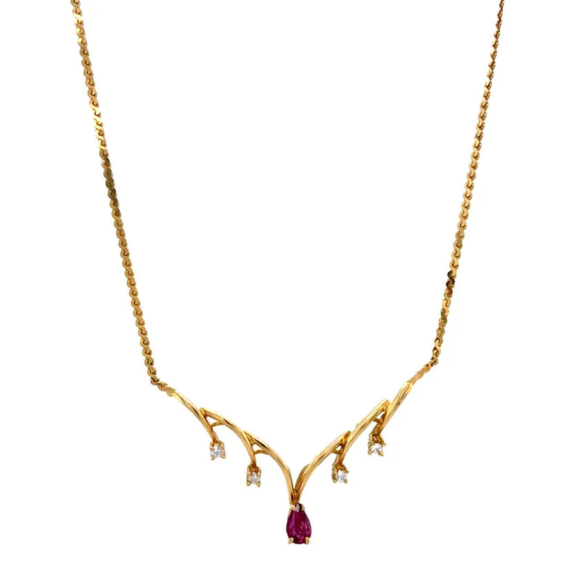 Vintage 18K Gold Necklace with Ruby and Diamond