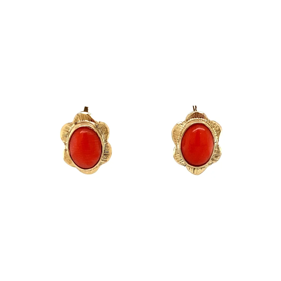 Vintage 14K Gold Drop Earrings with Red Coral