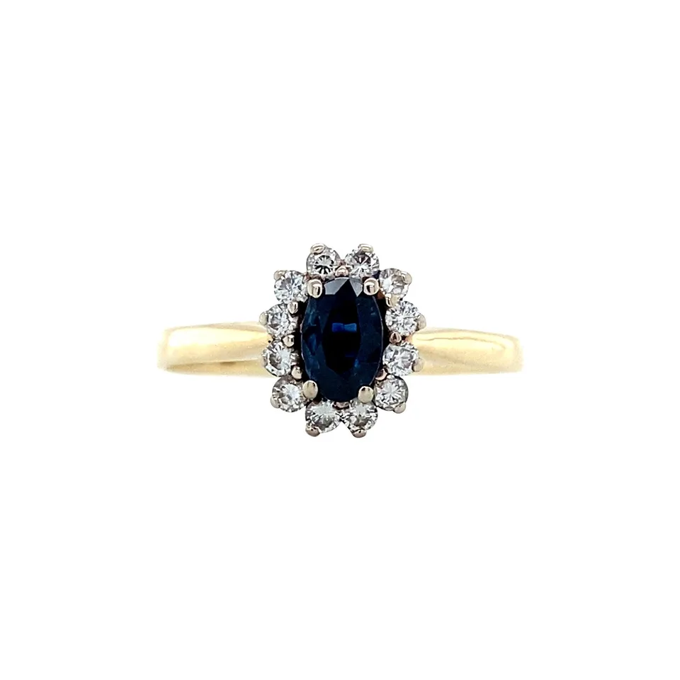 Vintage 14K Gold Cluster Ring with Sapphire and Diamond