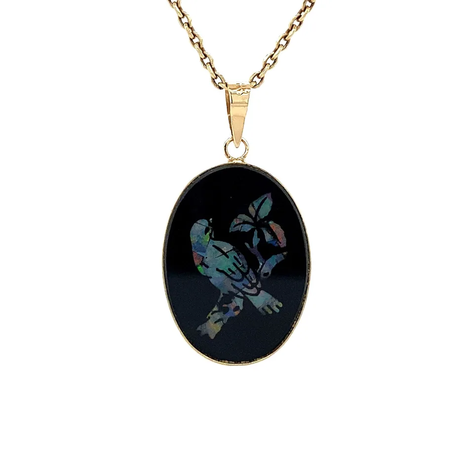 Vintage 14K Gold Pendant with Opal in Glass