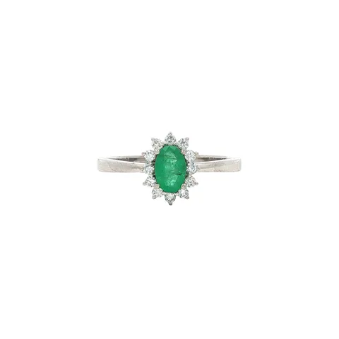 Vintage 14K White Gold Ring with Emerald and Diamond