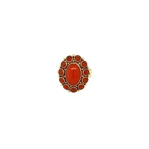 Vintage 14K Gold Cluster Ring with Red Coral