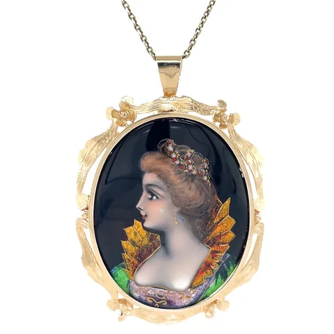 Vintage 14K Gold Pendant with Enamel Brooch