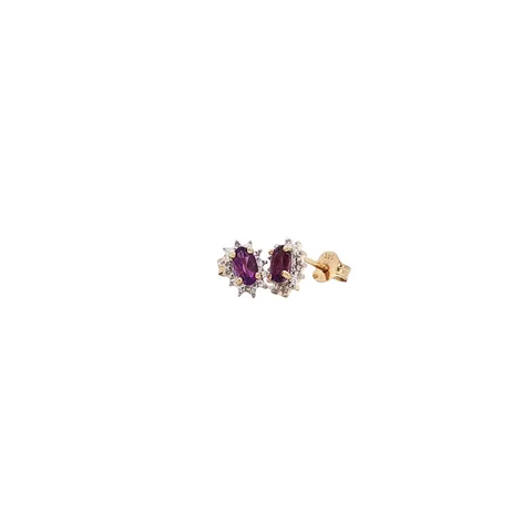 Vintage 9K Gold Earrings with Amethyst and Diamond