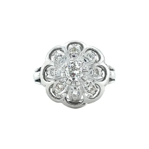 Vintage 14K White Gold Cluster Ring with Diamond