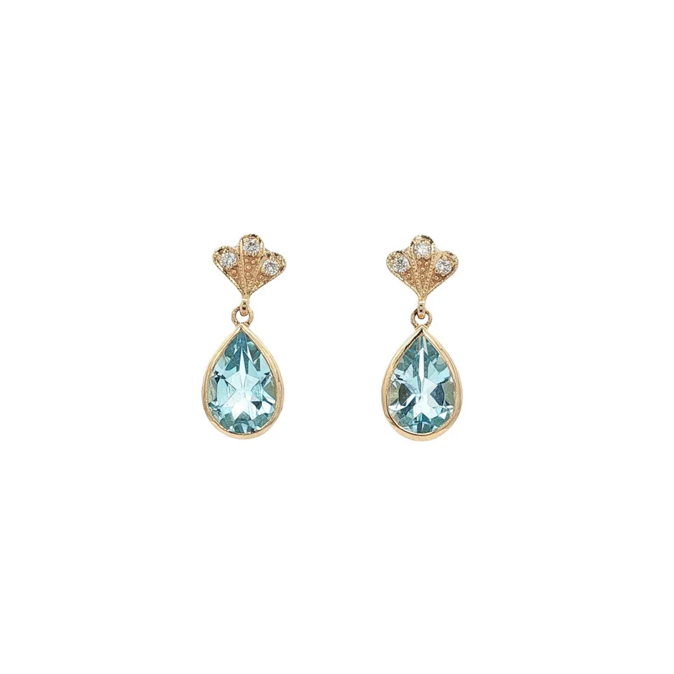 Vintage 14K Gold Earrings with Topaz and Diamond