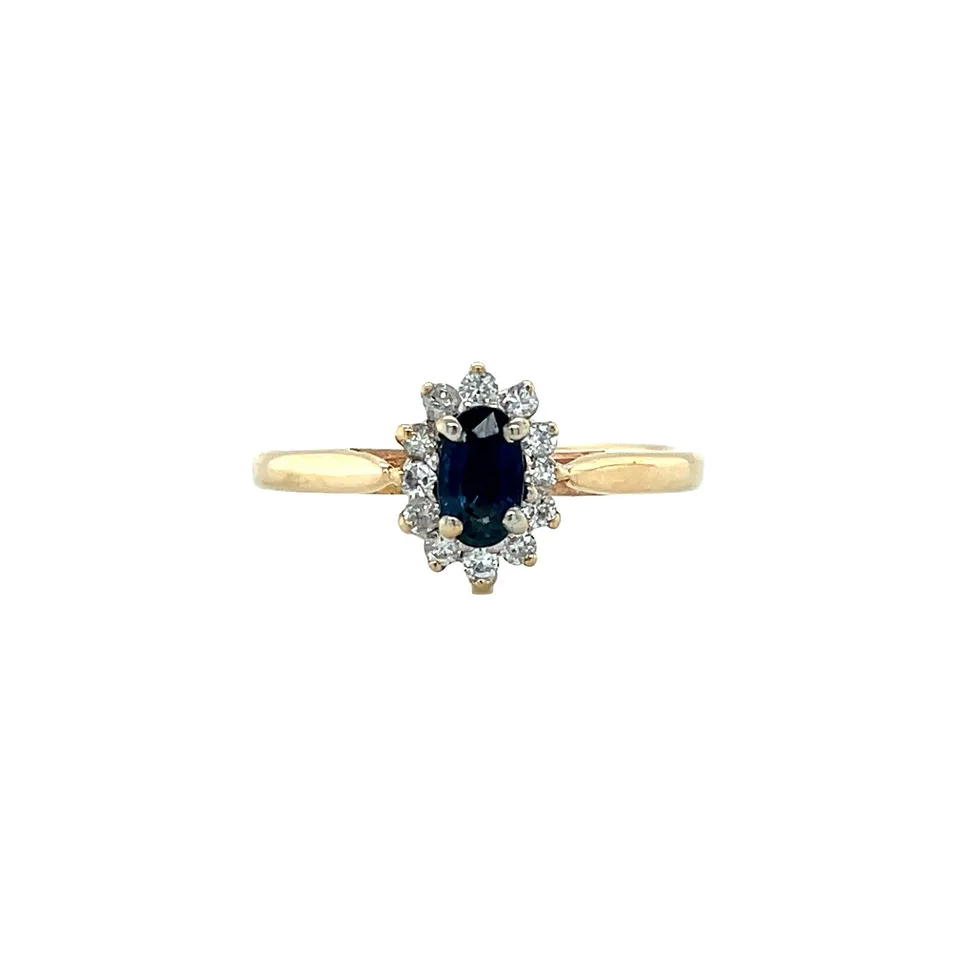 Vintage 14K Gold Cluster Ring with Sapphire and Diamond