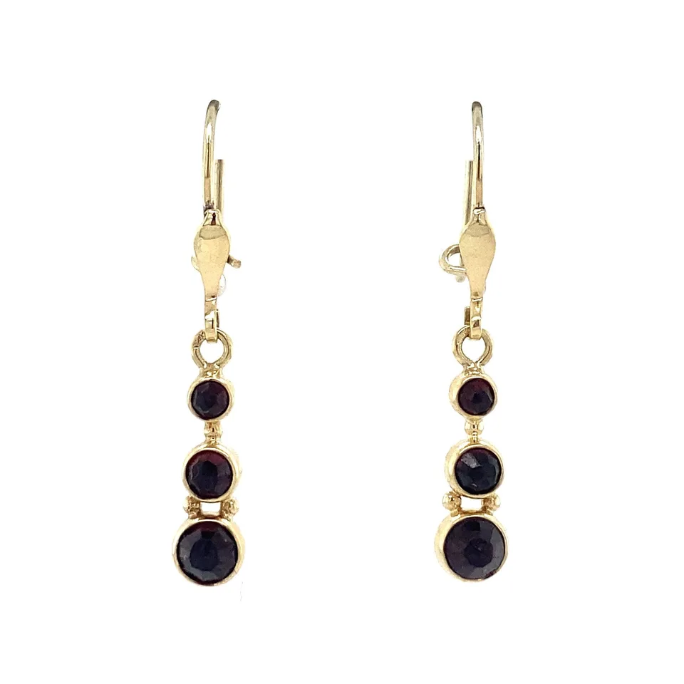 Vintage 14K Gold Drop Earrings with Garnet