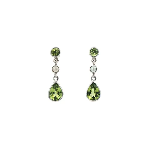 Vintage Sterling Silver Stud Earrings with Peridot and Pearl