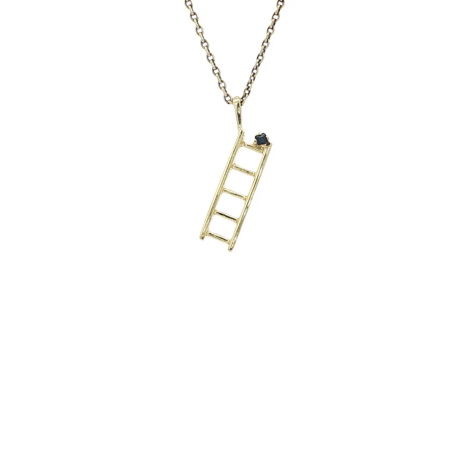 Vintage 14K Gold Ladder Pendant with Sapphire