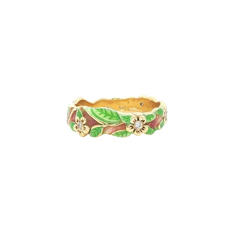 Vintage 14K Gold Ring with Enamel and Diamond