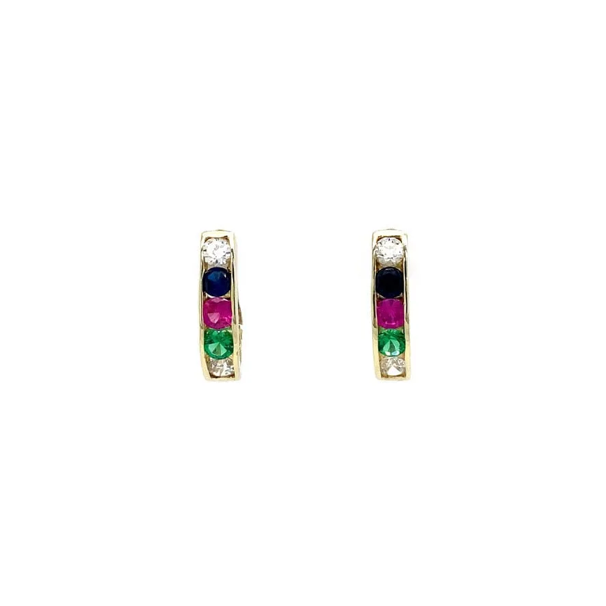 Vintage 14K Gold Hoop Earrings with Gekleurde Cubic Zirconia