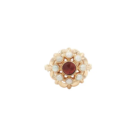Vintage 14K Gold Ring with Garnet and Pearl