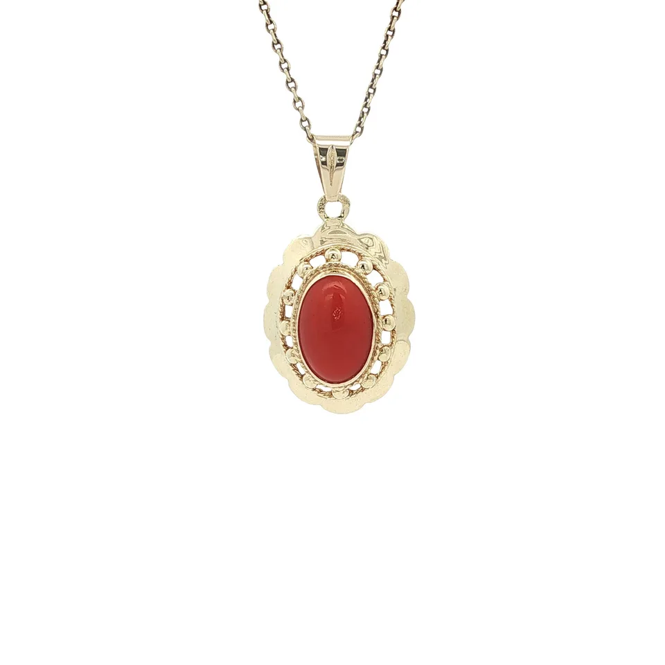 Vintage 14K Gold Pendant with Red Coral