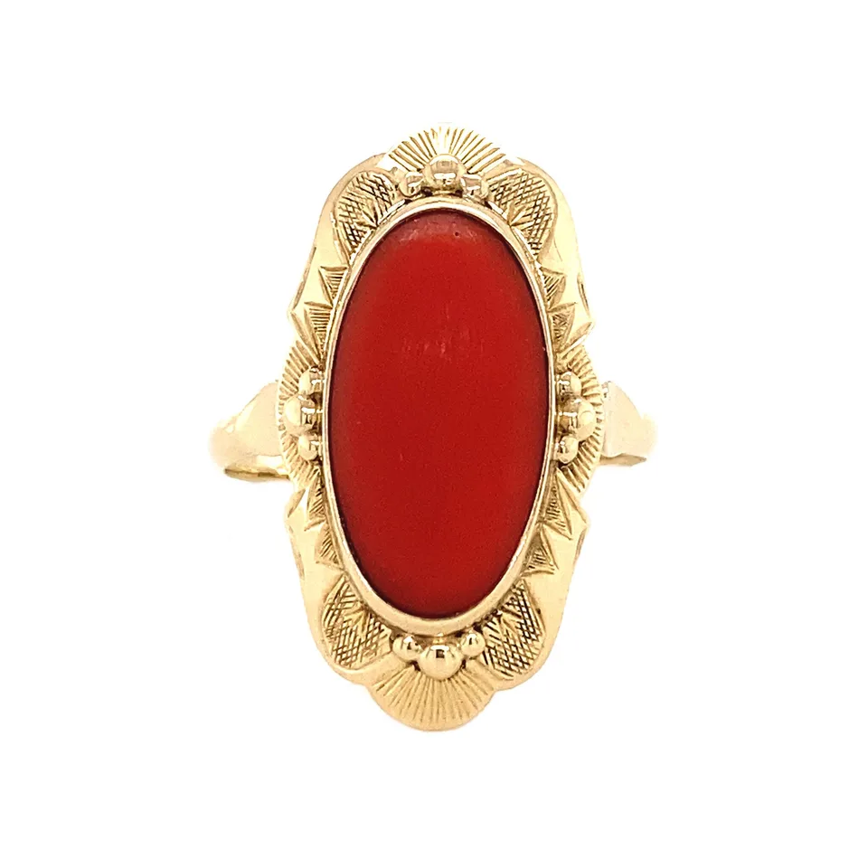 Vintage 14K Gold Ring with Red Coral