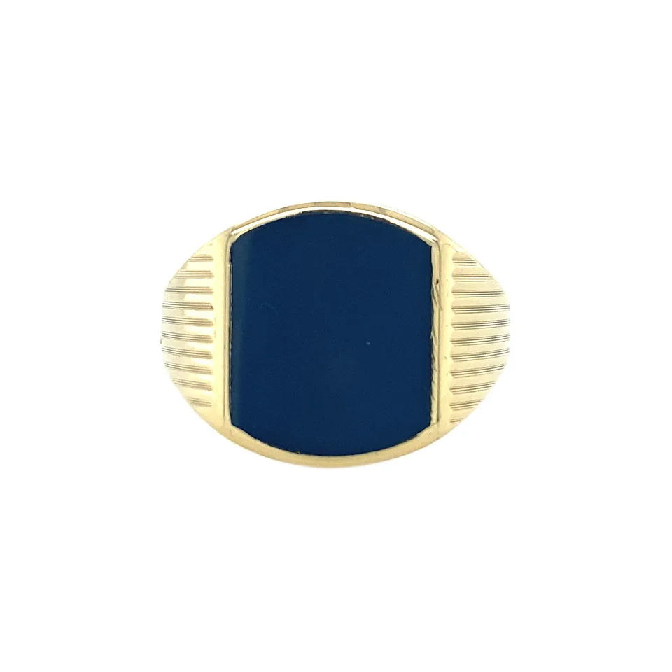 Vintage 14K Gold Signet Ring with Blue Layered Stone