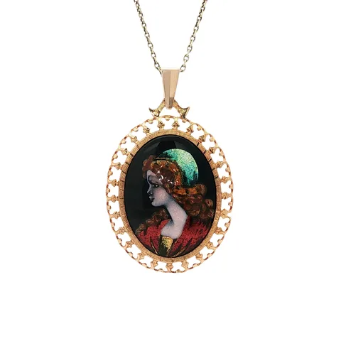 Vintage 18K Gold Pendant with Enamel