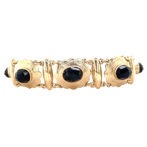 Vintage 14K Gold Boat Link Bracelet with Garnet