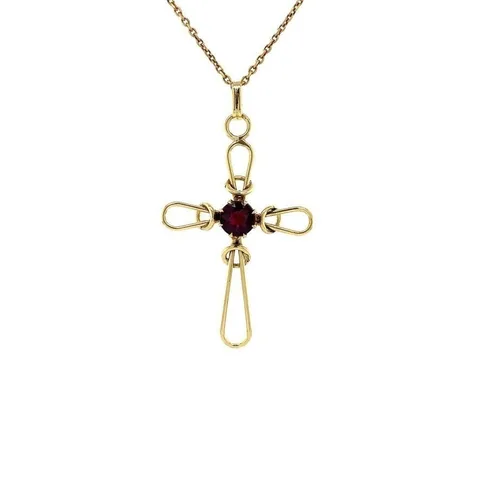 Vintage 14K Gold Cross Pendant with Garnet