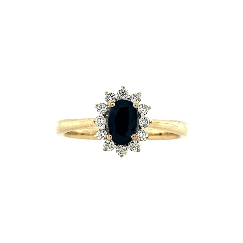 Vintage 14K Gold Cluster Ring with Natural Sapphire and Diamond