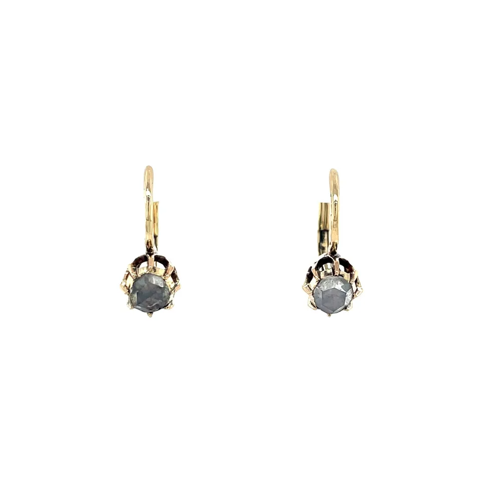 Vintage 14K Gold Drop Earrings with Rose Cut Diamond