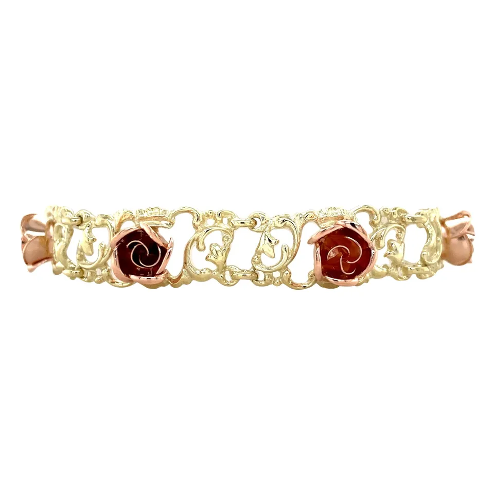 Vintage 14K Two Tone Gold Rose Bracelet