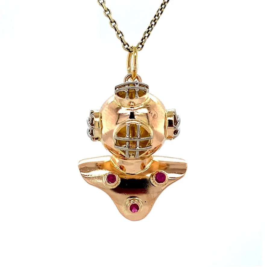 Vintage 14K Gold Duikhelm Pendant with Ruby